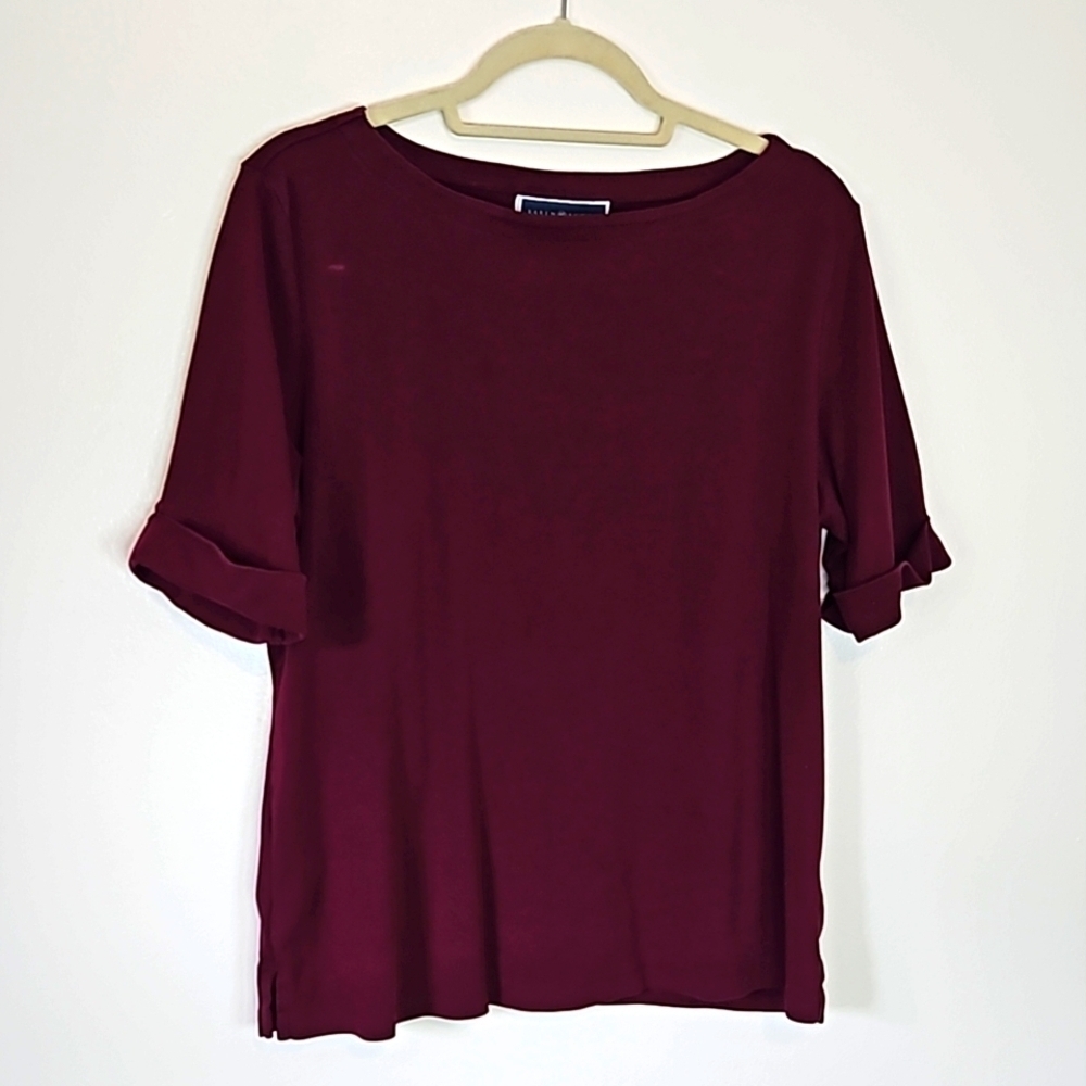 Karen Scott SHORT cuffed SLEEVE WOMEN’S scoop neck BLOUSE 100% cotton size XLP